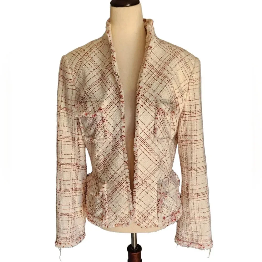Anne Klein Cream & Red Tweed Blazer Classic Jacket 12